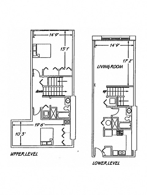 Floor plan for 2 beds, 2 baths, 1215 sqft